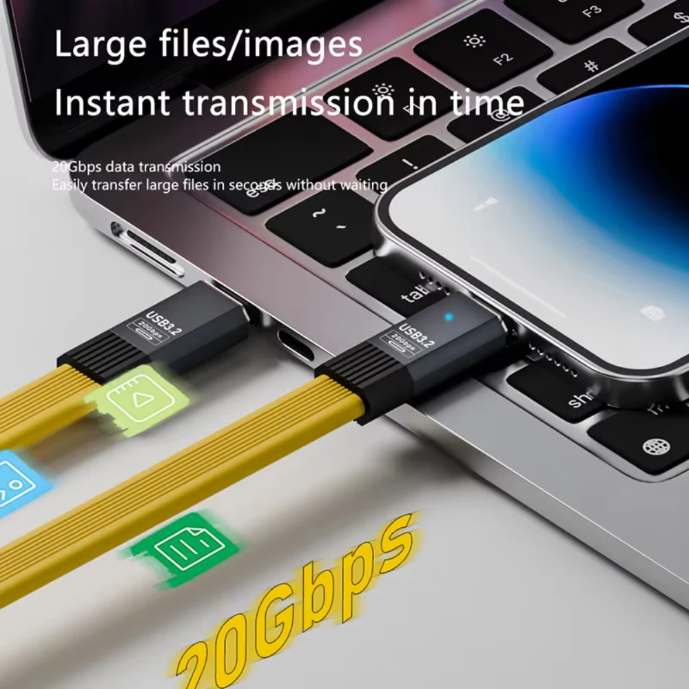 NNBILI PD 100 واط قصير USB C إلى USB C كابل شحن سريع 5A USB C الحبل USB3.2 20Gbps نقل البيانات 8K @ 60 هرتز كابل شحن البيانات المسطحة #2