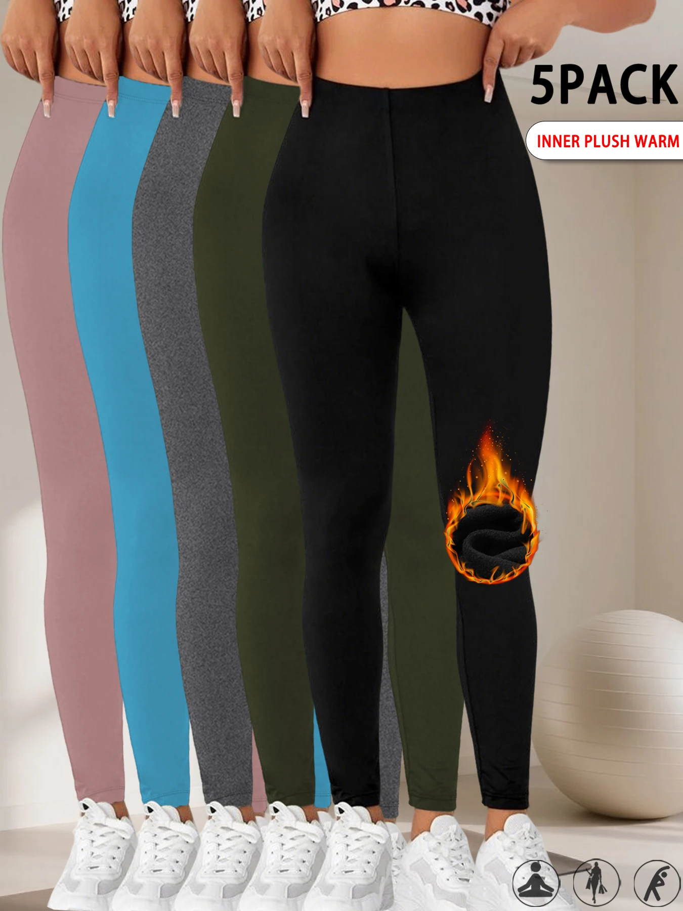 

5PACK Super Soft Fleece Lined Leggings Women, Workout Yoga Running Thermal Warm Pants For cold winter