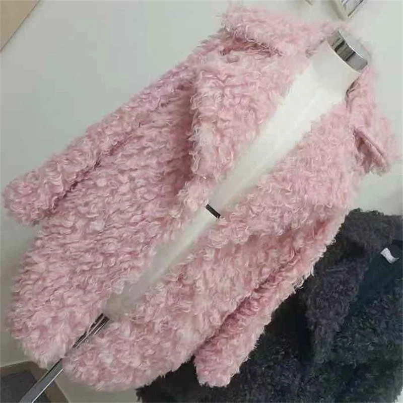 2022 Female Winter New Korean Mid-Length Loop Plush Padded Imitation Lamb Wool Coat Women Loose High-End Warm Cardigan Jacket