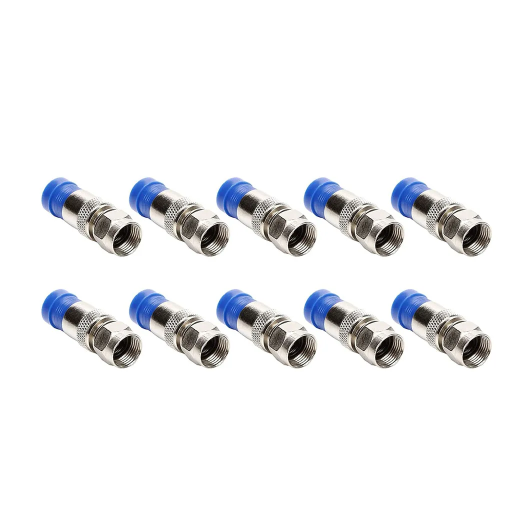 10pcs RG6 Compression Connectors RG6 F Type Connector Coax Coaxial Compression Fitting Waterproof Connection Blue