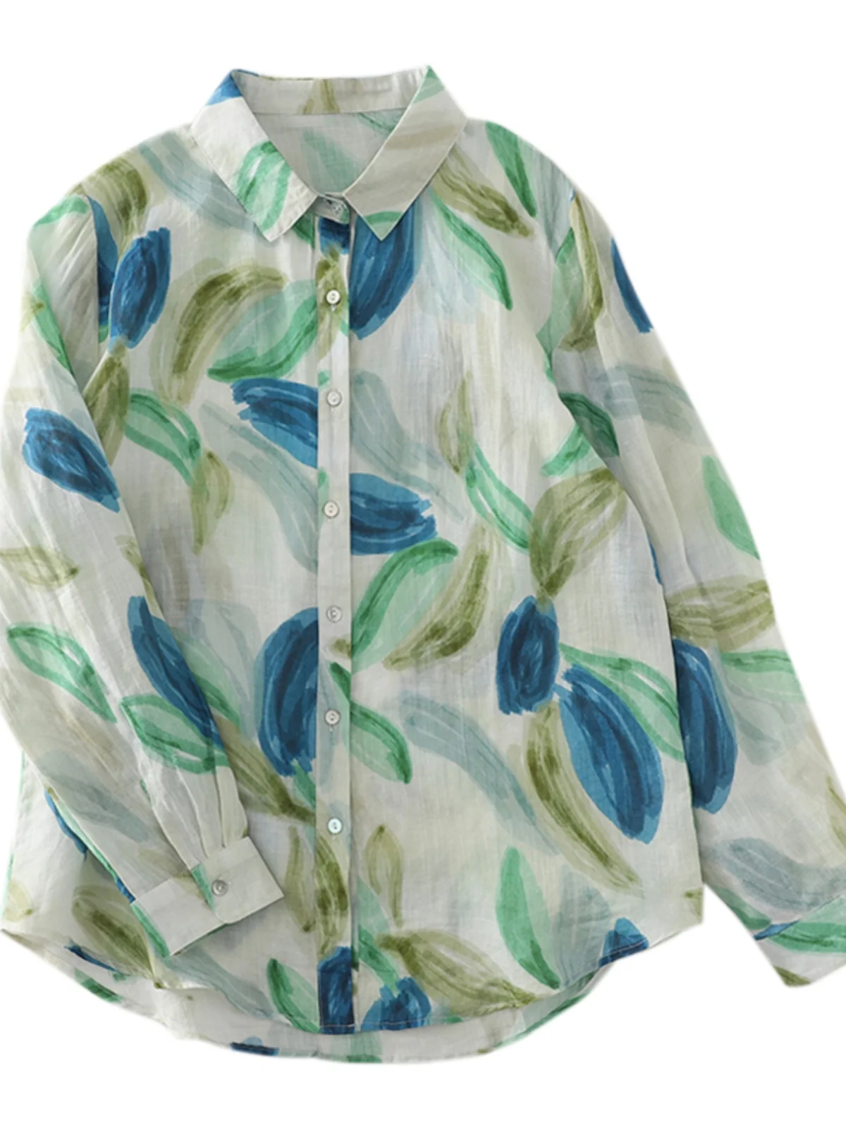 Retro Druck Leinen Lange Sve irt Frauen Frühen Herbst Lose Beiläufige Single Button Baumwolle Leinen Sonnenschutz Offene Strickjacke Top