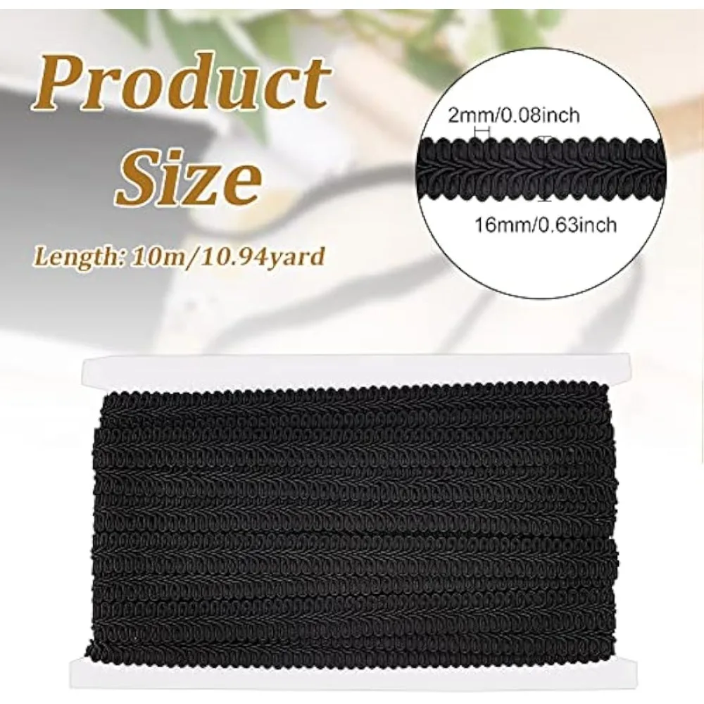 11 Yards 5/8 inch Black Braid Trim Polyester Woven Braid Trim Centipede Decorative Gimp Trim Basic Trim for DIY Craft Costume