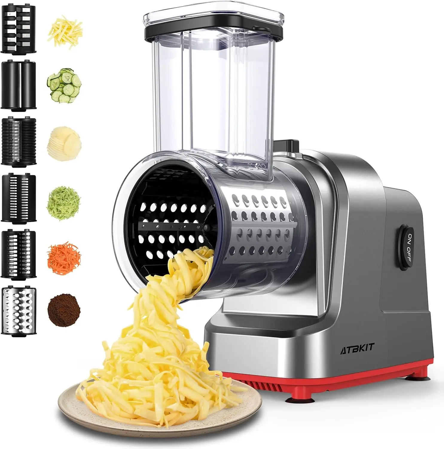 

Electric Cheese Grater & Salad Maker with 6 Blades, 250W Slicer Shredder for Fruits and Vegetables