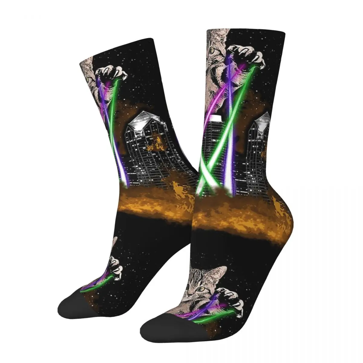 Laser Cat Destroys City With Paws - Cute Adorable Kitten Socks Super Soft Stockings All Season Long Socks for Man's Woman Gifts