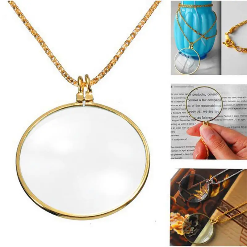 Decorative Monocle Necklace With 5x Magnifier Magnifying Glass Pendant Gold Silver Plated Chain Necklace For Women Jewelry Gift