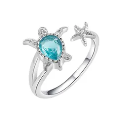 925 Sterling Silver Ocean Series Sea Turtle Star Fish Finger Rings For Women Wedding Party Jewelry Gift 925 Real Money