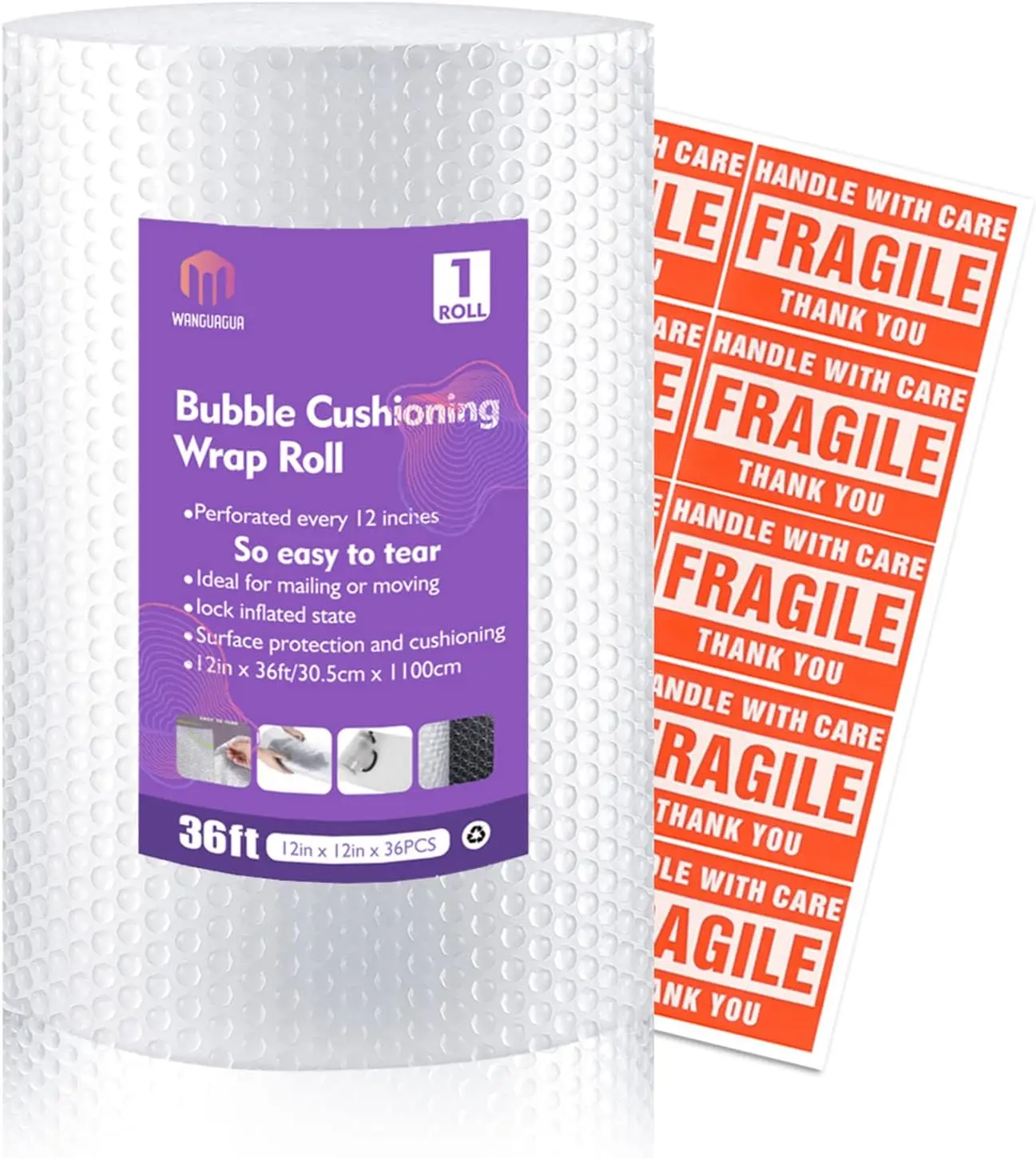 

Perforated Nylon Bubble Packing Wrap 12" x 36' Roll for Moving Boxes Shipping Cushioning