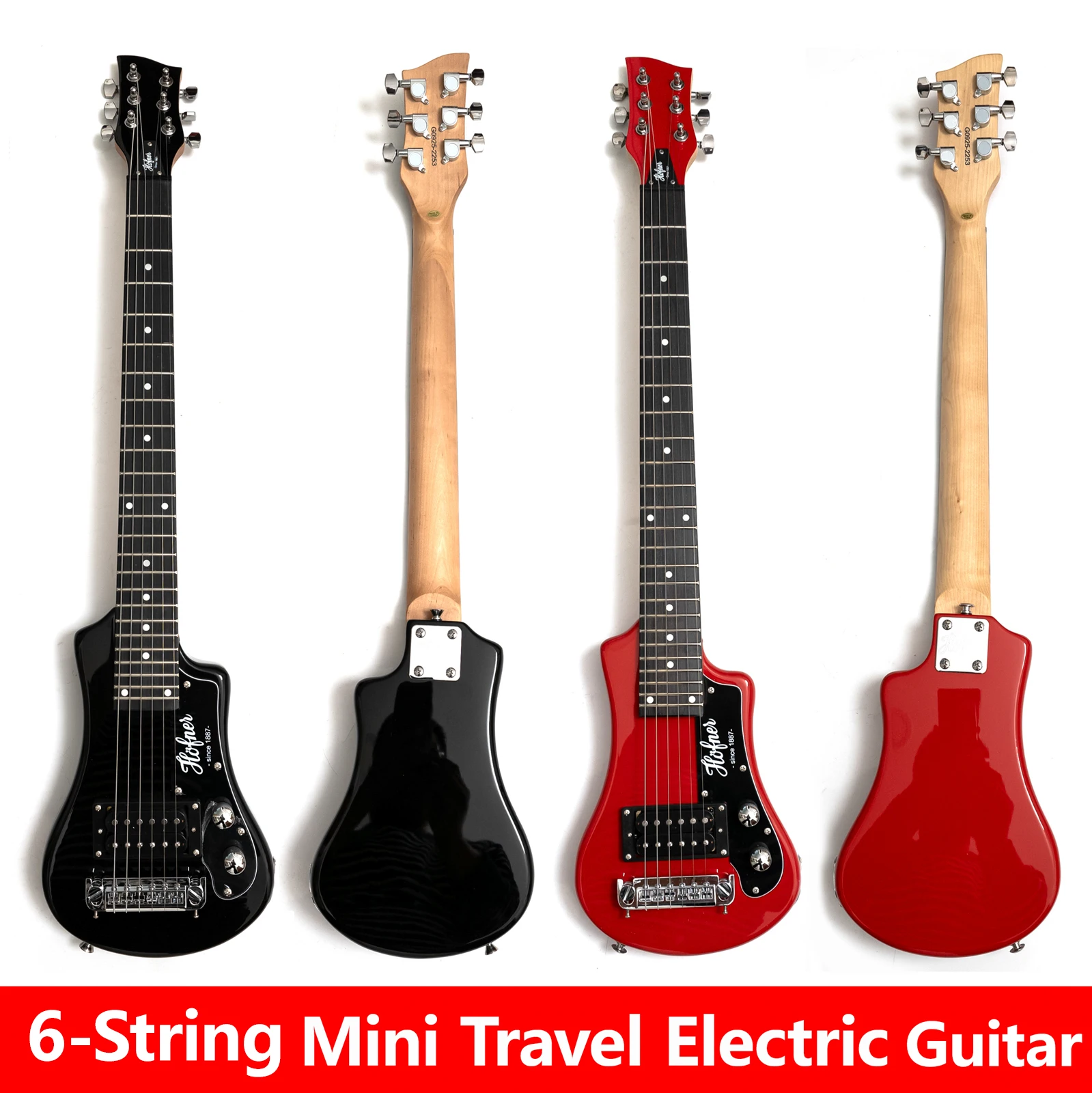

6-струнная мини-электрогитара для путешествий, короткая грифовая длина, 24 лада, кленовый гриф, палисандровая накладка на грифе, с чехлом для переноски