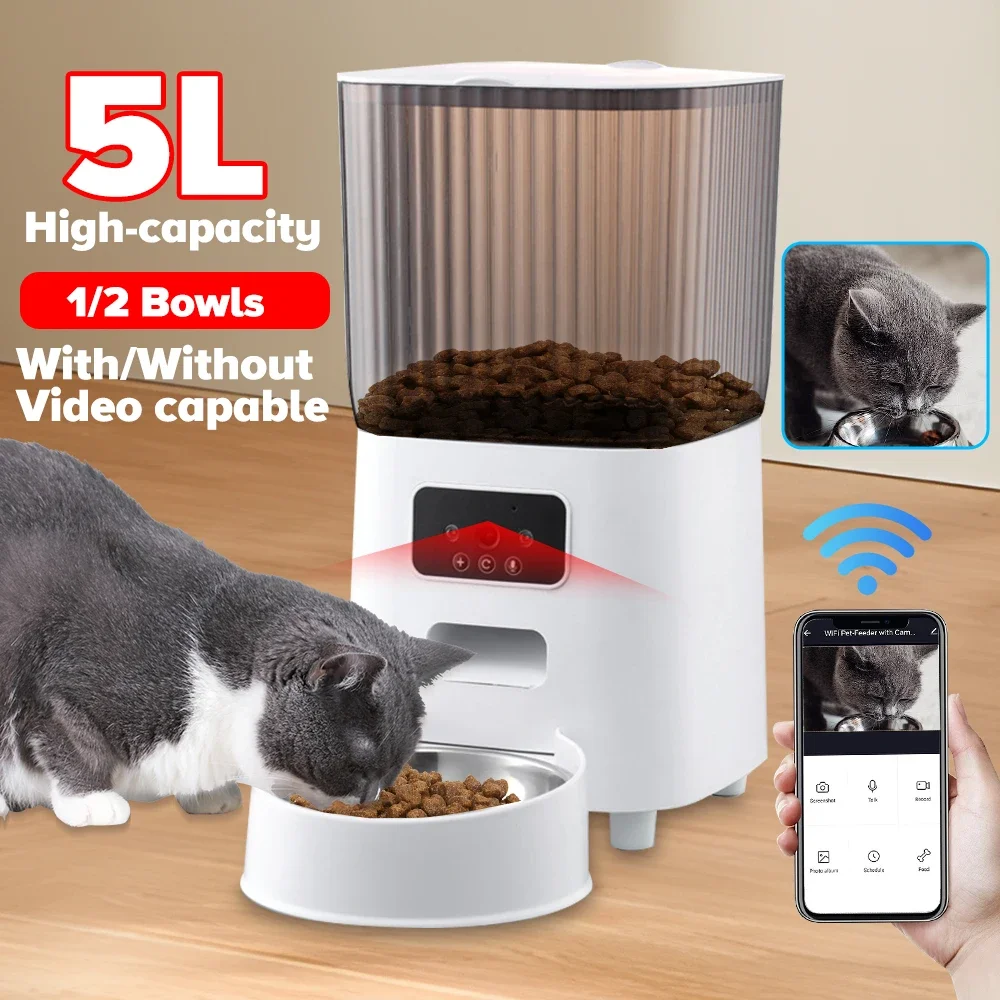 

5L Automatic cat Feeder smart auto pet bowl APP with/without Camera Remote Control Large 5L dog 1/2 bowls cat Food Dispenser