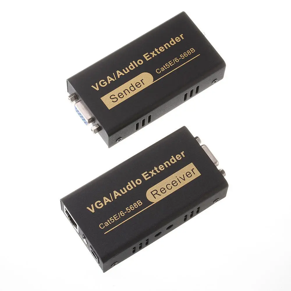 100 M 1080 P Audio Video Extender VGA Su Singolo RJ45 CAT5e/6 HDB15-F, audio DC3.5 Mittente Ricevitore Supporto DOS, wondows, Apple, MAC