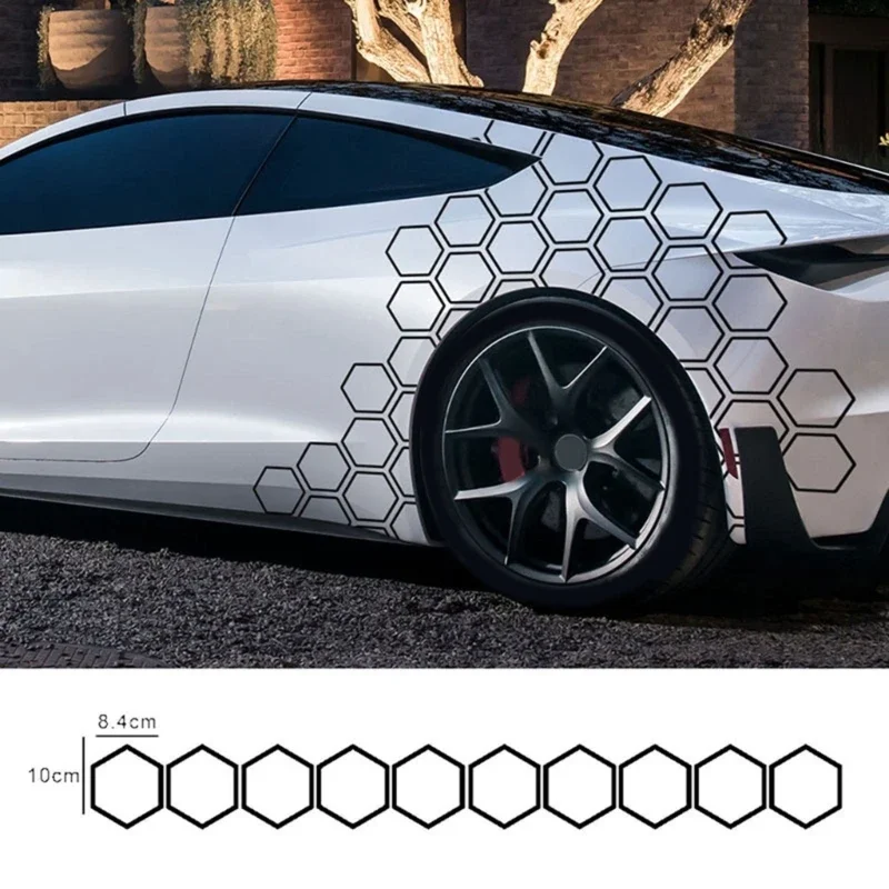 10Pcs Easy Apply Reflective Motorcycle Vehicle Decals Hexagonal PET Stickers DIY Car Exterior Body Decoration for Night Driving