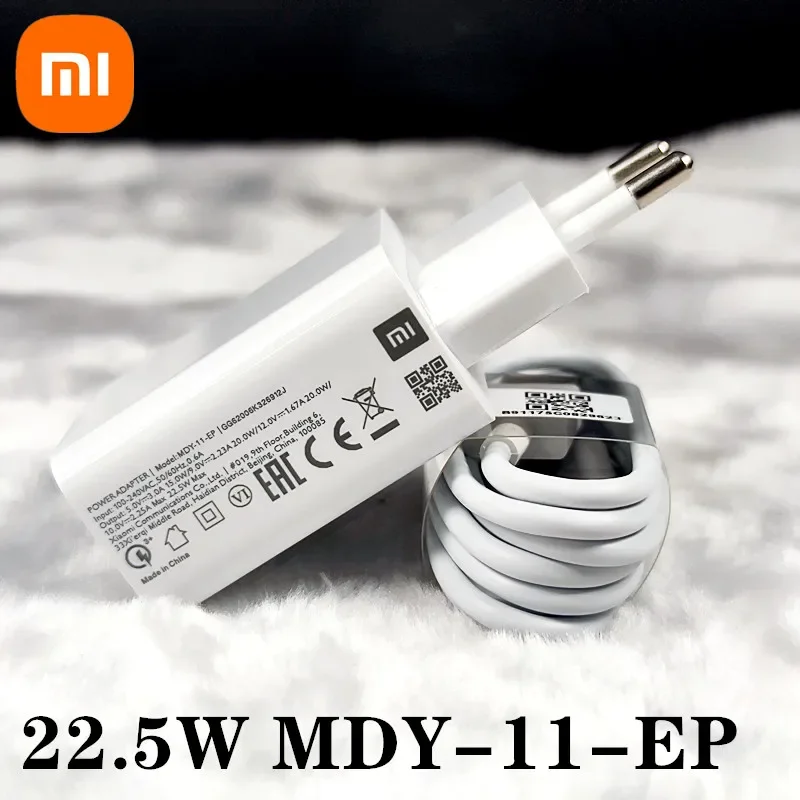 Original Xiaomi 22.5W Fast Charger EU Power Adapter 100cm Type C Cable For MI 10 lite Redmi 10 Note 