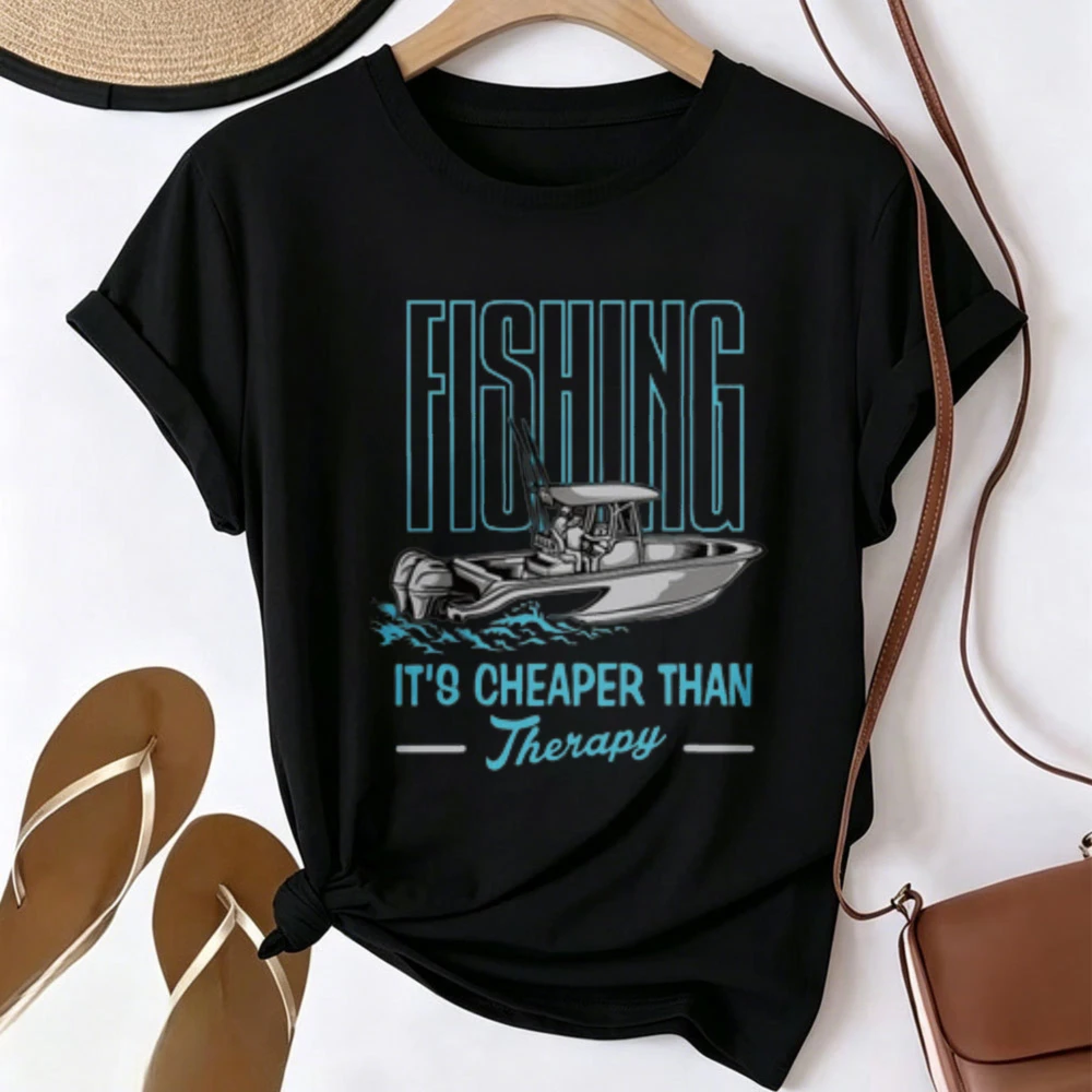 Fishing It's Cheaper Than Therapy Boat Graphic T-shirt Men Women Funny Fisherman Quote Print Short Sleeve Tee Angler Casual Tops