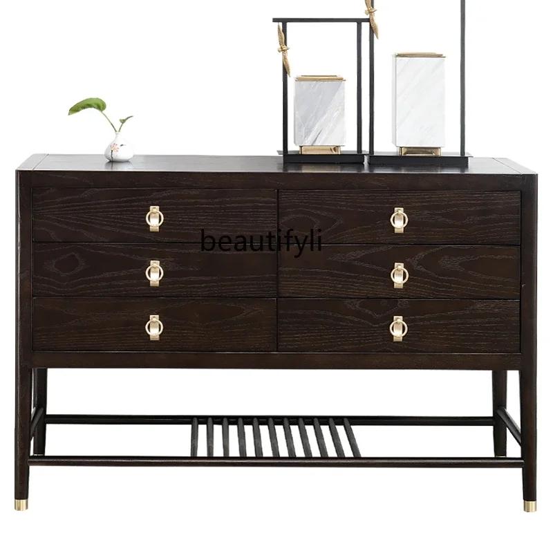 

V New Chinese Style Entrance Cabinet Wall Corridor Living Room Entrance Light Luxury Cabinet Solid Wood Curio Cabinet