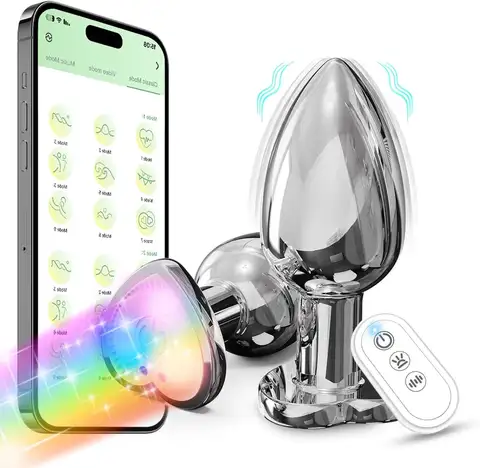 Glowing Vibrating Anal Plug RGB Light APP Control Anal Vibrator Bright Metal Butt Plug Bluetooth Vibration Dildo Adult Sex Toys
