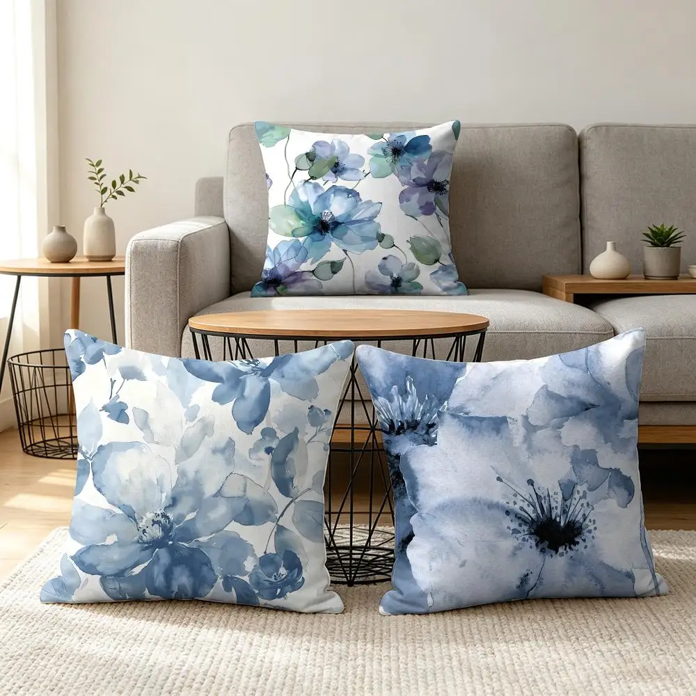 Painted Blue Print Creative Cushion Cover Soft Short Plush Pillow Cover Smooth Cozy Texture Aesthetic Cushion Case Home Decor