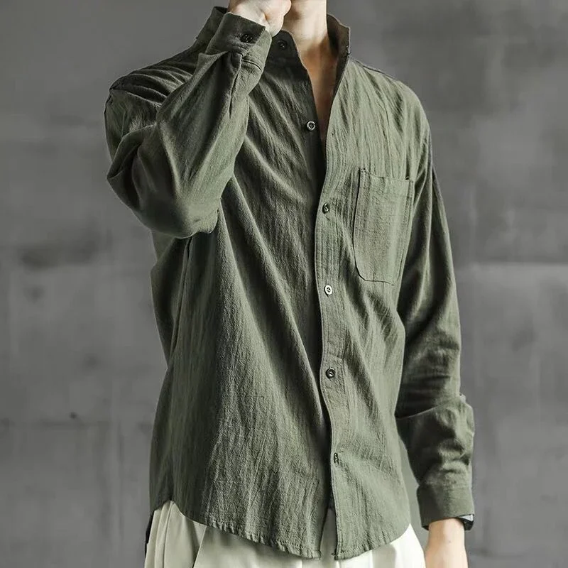 Shirts for Men White with Pocket Linen Man Shirt Elegant Original Fashion 2025 New in Cheap Brand Social Tops S Asia Casual Cool