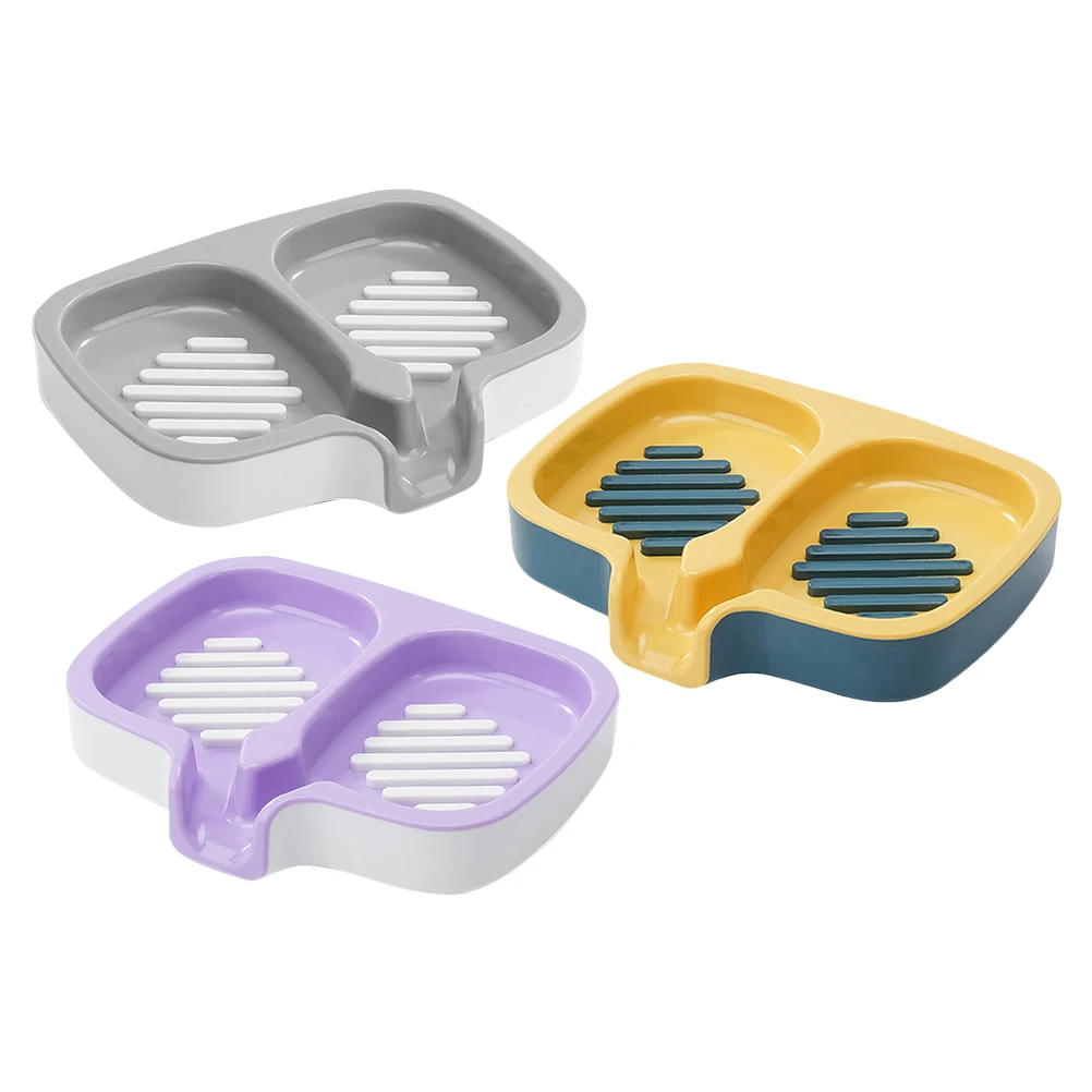 

3pcs Double Layer Dish Hanging Shower Bar Holder Portable Soap Storage Box Bathroom Simple Soap Dish HIPS Material Drainage