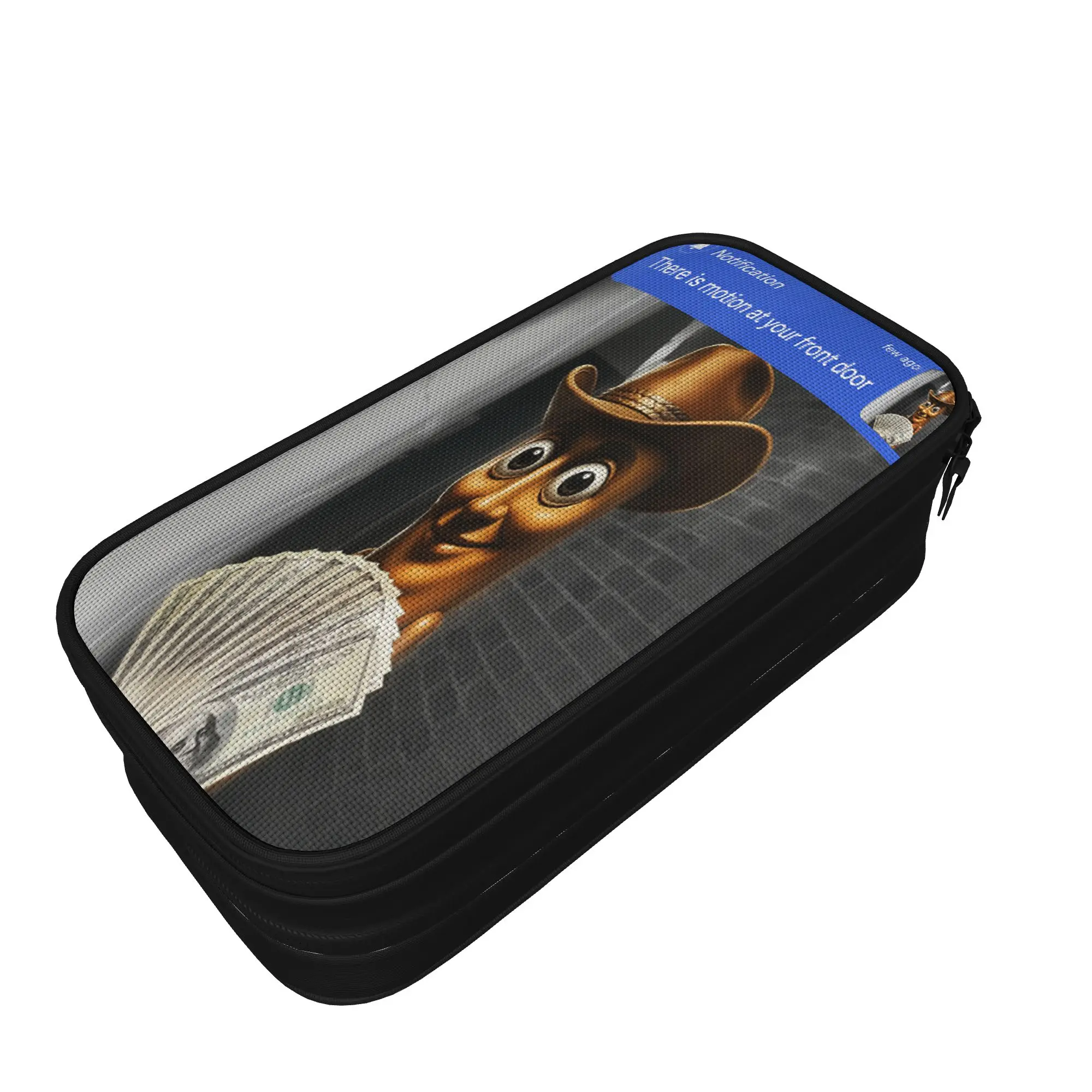 Tung Sahur Cowboy Motion at Your Front Door Meme Brainrot Pencil Case Canvas Pencil Bag Kids Lovely College School Pencil Cases