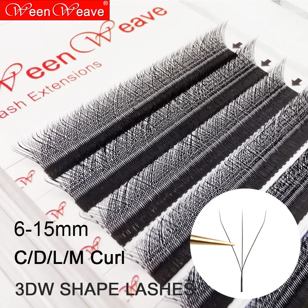 WeenWeave 3D W Shape Eyelash Extension 6mm 7mm C/D/L/M Curl Premade Volume Fans W-shaped Clover Natural Soft False Lashes