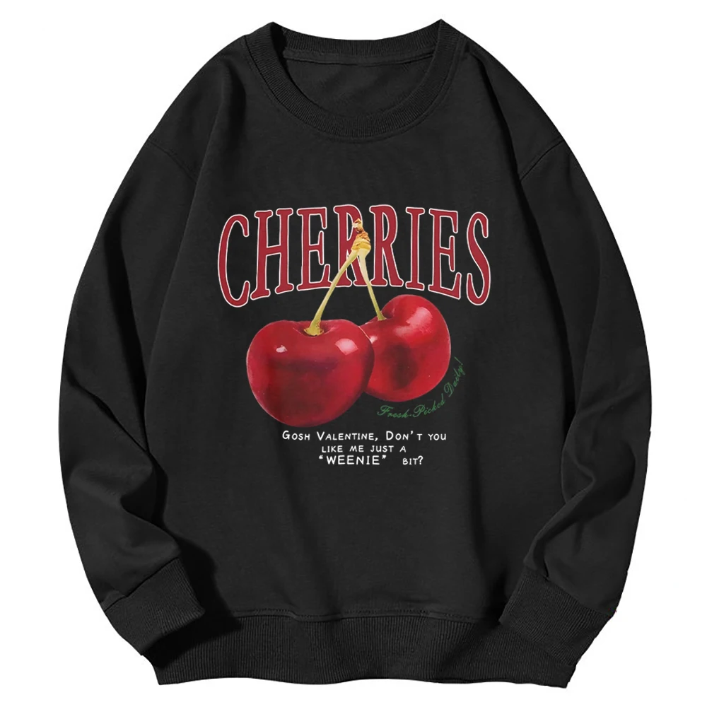 New In Hoodies Womens Sweatshirt Fresh Red Cherries Printing Pullover Loose Crewneck Warm Comfortable Hoodie Street Clothing