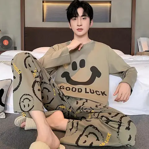 플러스 사이즈 남성용 격자 무늬 잠옷 세트, 학생용 단색 잠옷, 홈웨어 상의 및 바지, 나이트웨어 라운지웨어, 용수철 및 여름
