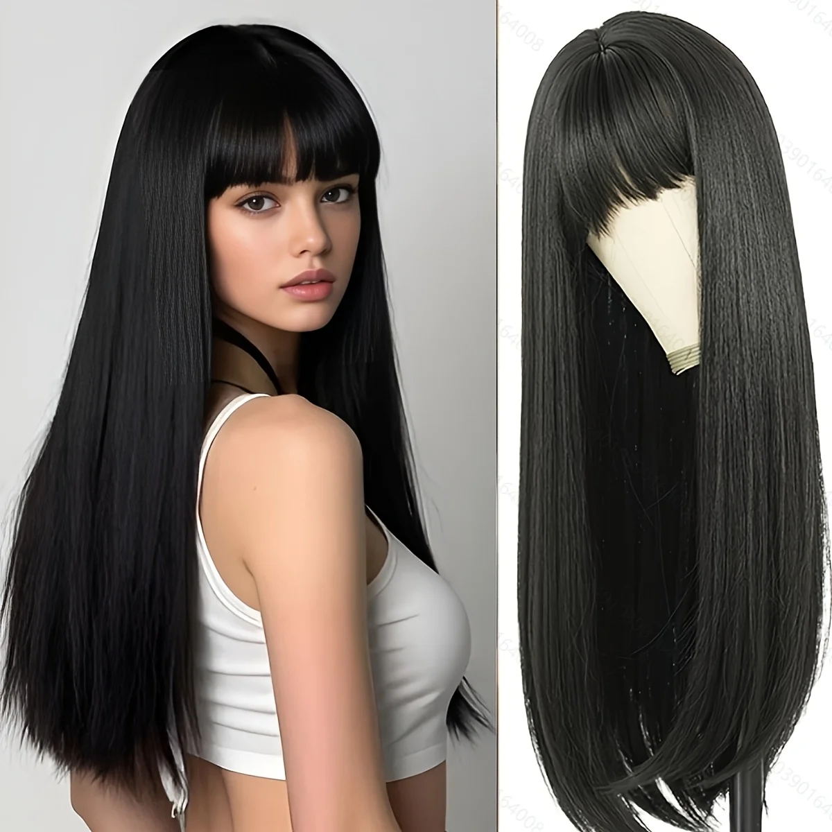 Straight Human Fringe Hair Wigs with Bangs 150% Density Full Machine Wigs with High Quality Synthetic Lace Wigs Natural Cosplay