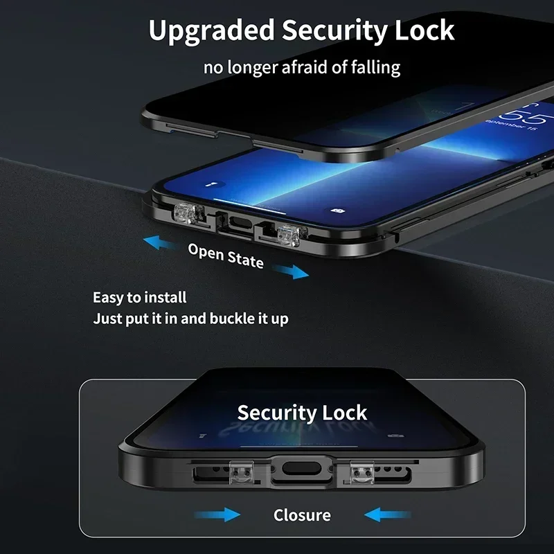 حافظة زجاجية مغناطيسية مزدوجة الجوانب لهاتف آيفون 17 16 15 14 13 12 Pro Max Mini Plus حافظة مضادة للظهور مع واقي للكاميرا
