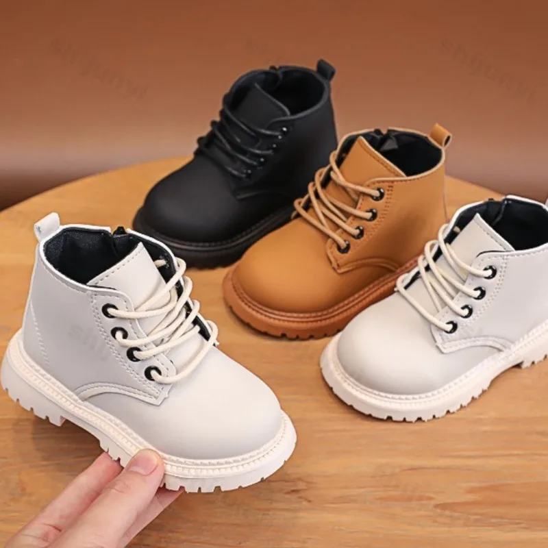 Girls Leather Boots Autumn 2025 Comfortable Outdoor Fashion Children Ankle Boots Platform Round Toe Britain Zipper Kids Boot