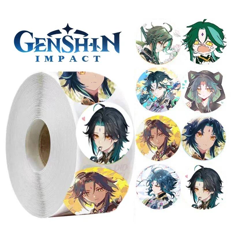 500PCS/Roll Genshin Impact Game Sealing Decal Waterproof Xiao Keqing Shotgun Kaedehara Kazuha Envelope Kawaii Stationery Sticker