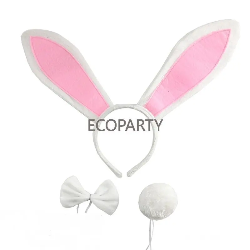 Easter Bunny Ears Hair Band Bunny Tail and Bow Tie Set Crazy Animal City Rabbit Hair Band Party Cosplay Accessories Props