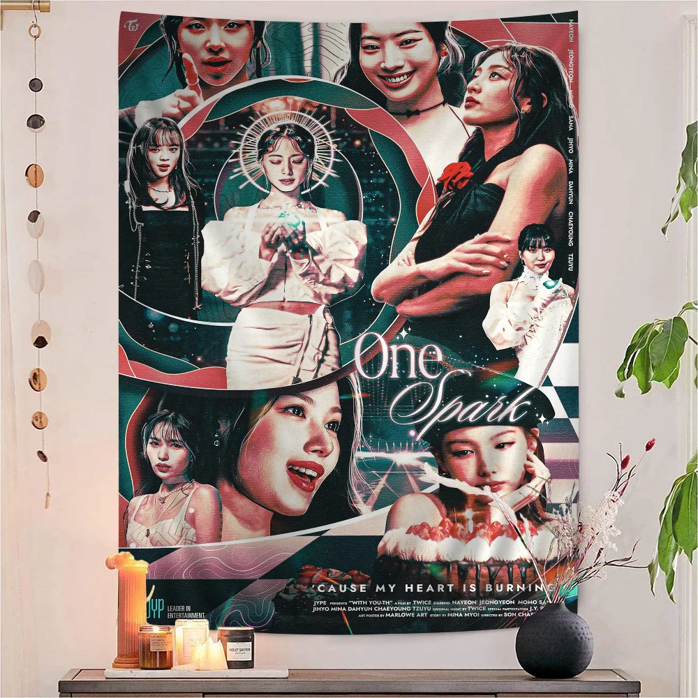 

Kpop T-twice Girls Printed Large Wall Tapestry Hanging Tarot Hippie Wall Rugs Dorm Art Home Decor