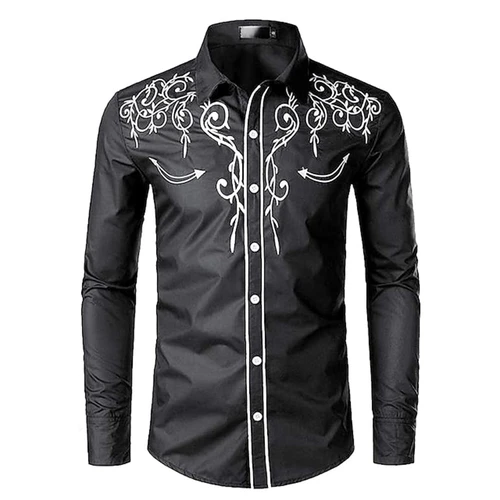 Imagen 2 del producto Camisas de vaquero del oeste a la moda para hombre, camisa de manga larga con estampado 3D de tendencia Simple, ropa informal suelta, blusa Vintage