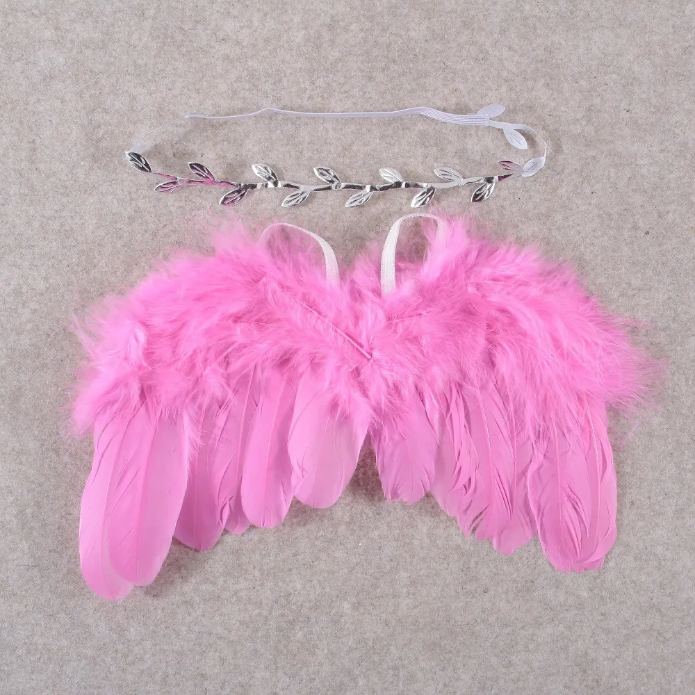 White/Pink Cute Newborn Feather Wings Wings Hair Accessories Newborn Photography Clothing Soft Flower