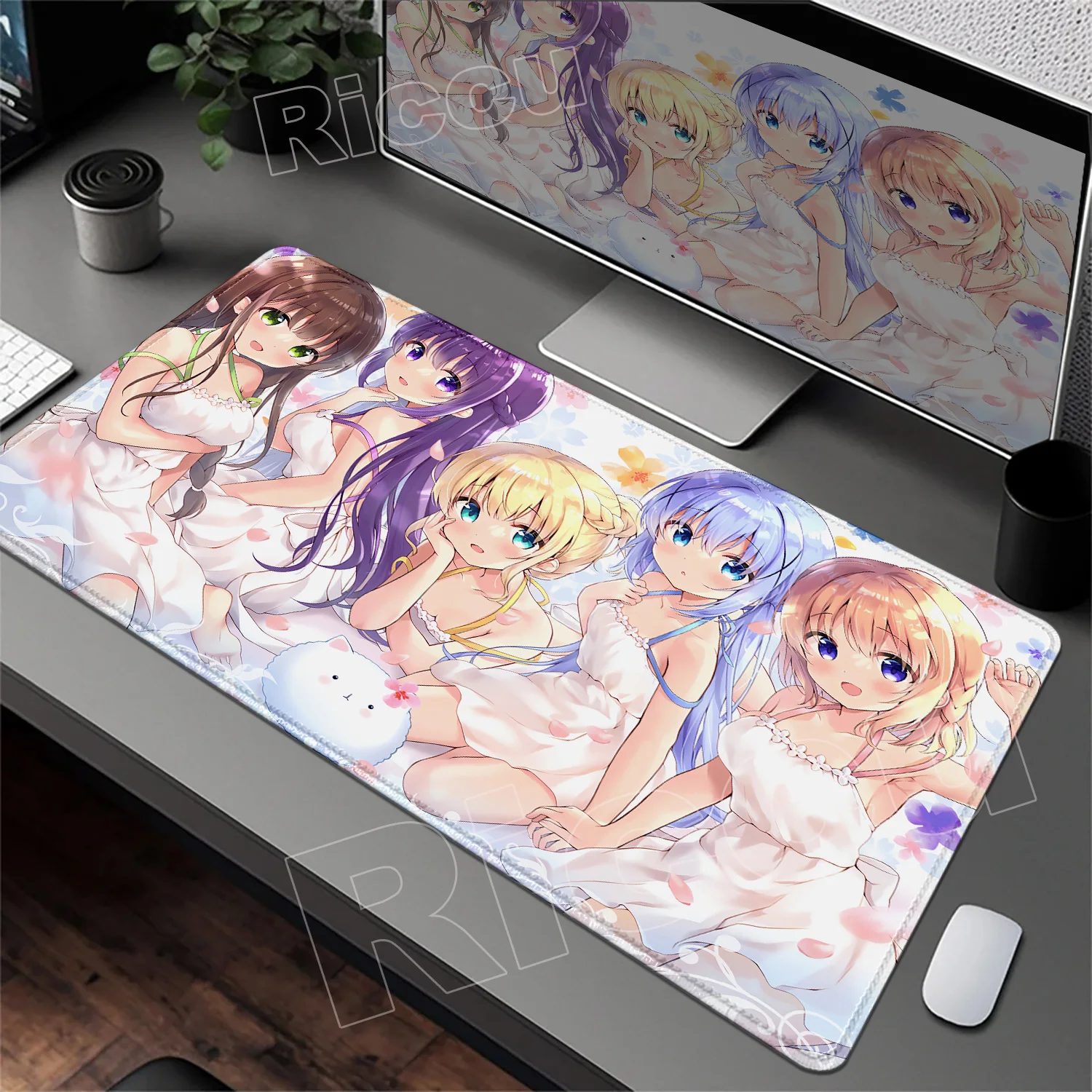 

HD Printing Is The Order A Rabbit Mouse Pad Cute Girl Chino Kafuu Desk Mat Non-slip Rubber Keyboard Pad Large Gaming Accessories
