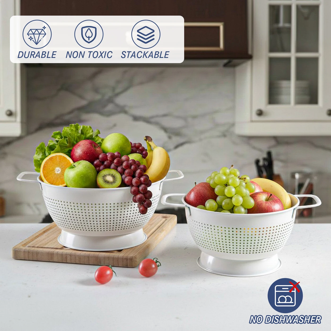 

tastyWay 2-Size (25.5/33CM) Fine Mesh Strainer Basket Set - Resting Base & Handle | All-Purpose Kitchen Colander Supplies