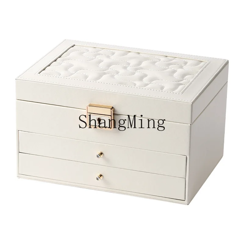 

PYH Multi-layer Jewelry Storage Box Rhombus Pattern Lock Large Capacity Drawer Makeup Earrings Necklace Jewelry Box