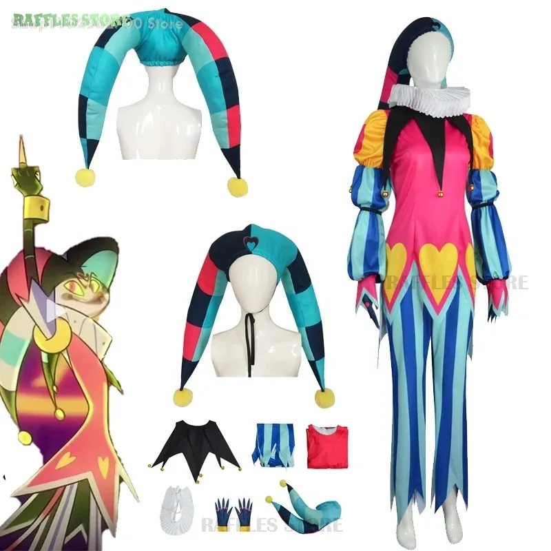 Disfraz de Cosplay de Fizzarolli, sombrero de Helluva, jefe de Halloween, traje elegante de Fizzi, muñeca, traje de payaso para fiesta de Carnaval, conjunto completo, traje Unisex XS-3XL