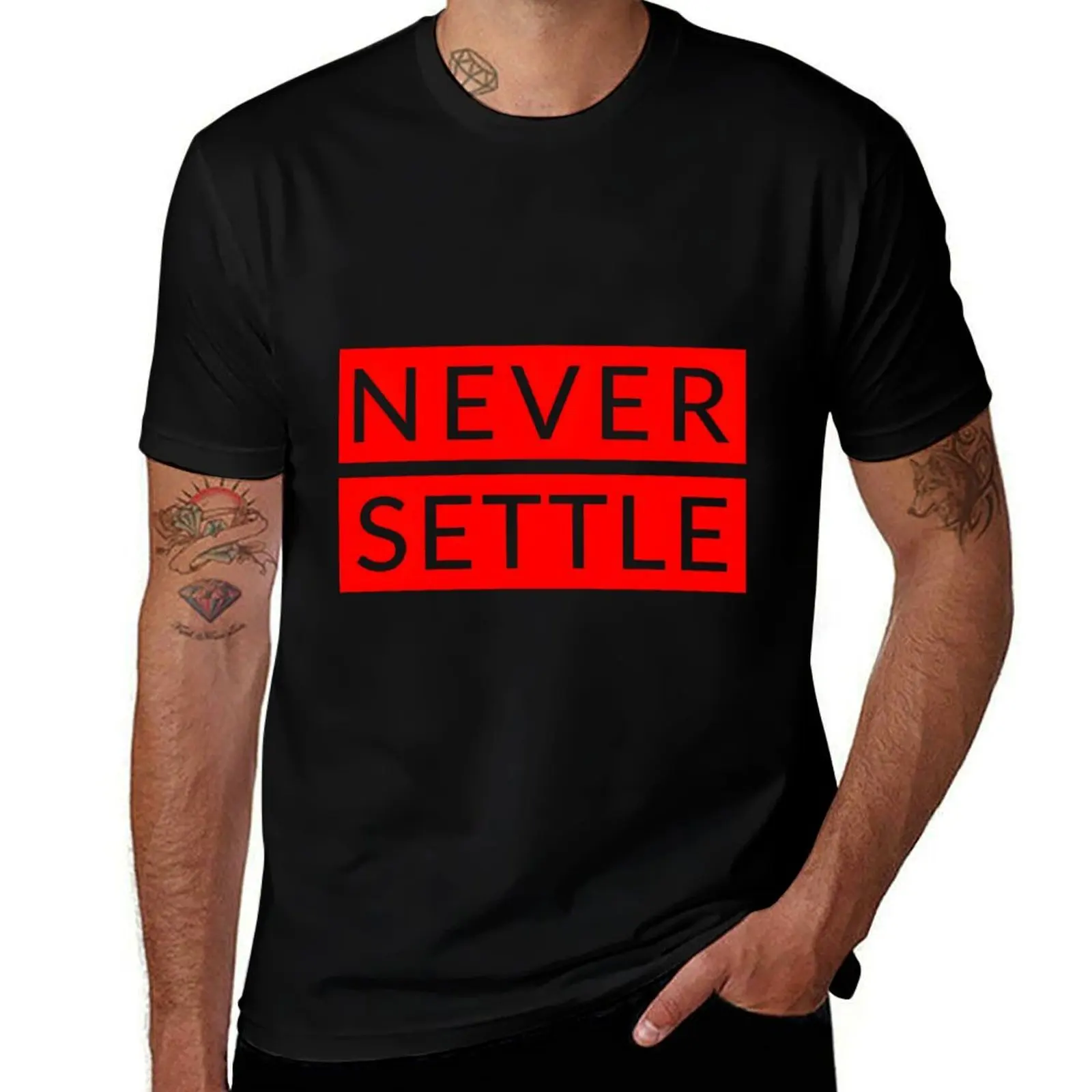 Never Settle Oneplus Red Classic T-Shirt oversized vintage anime shirt men graphic t shirts