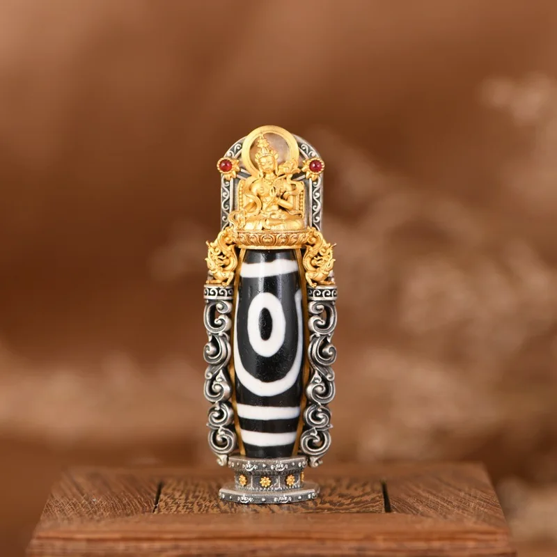 

Тибетский кулон Будды, позолоченный, облако Дзи, серебро S925, этнический винтаж, инкрустированный без цепочки