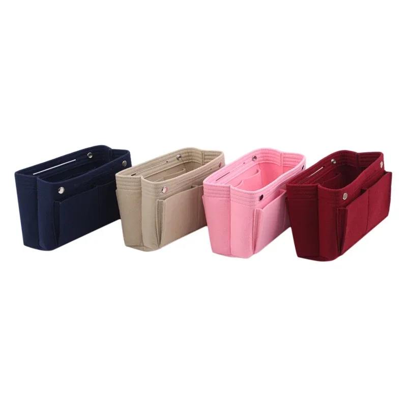 Lazyer Women Portable Solid Color Felt Multi Pockets Cosmetic Handbag Storage Organizer Girls Make Up Bags