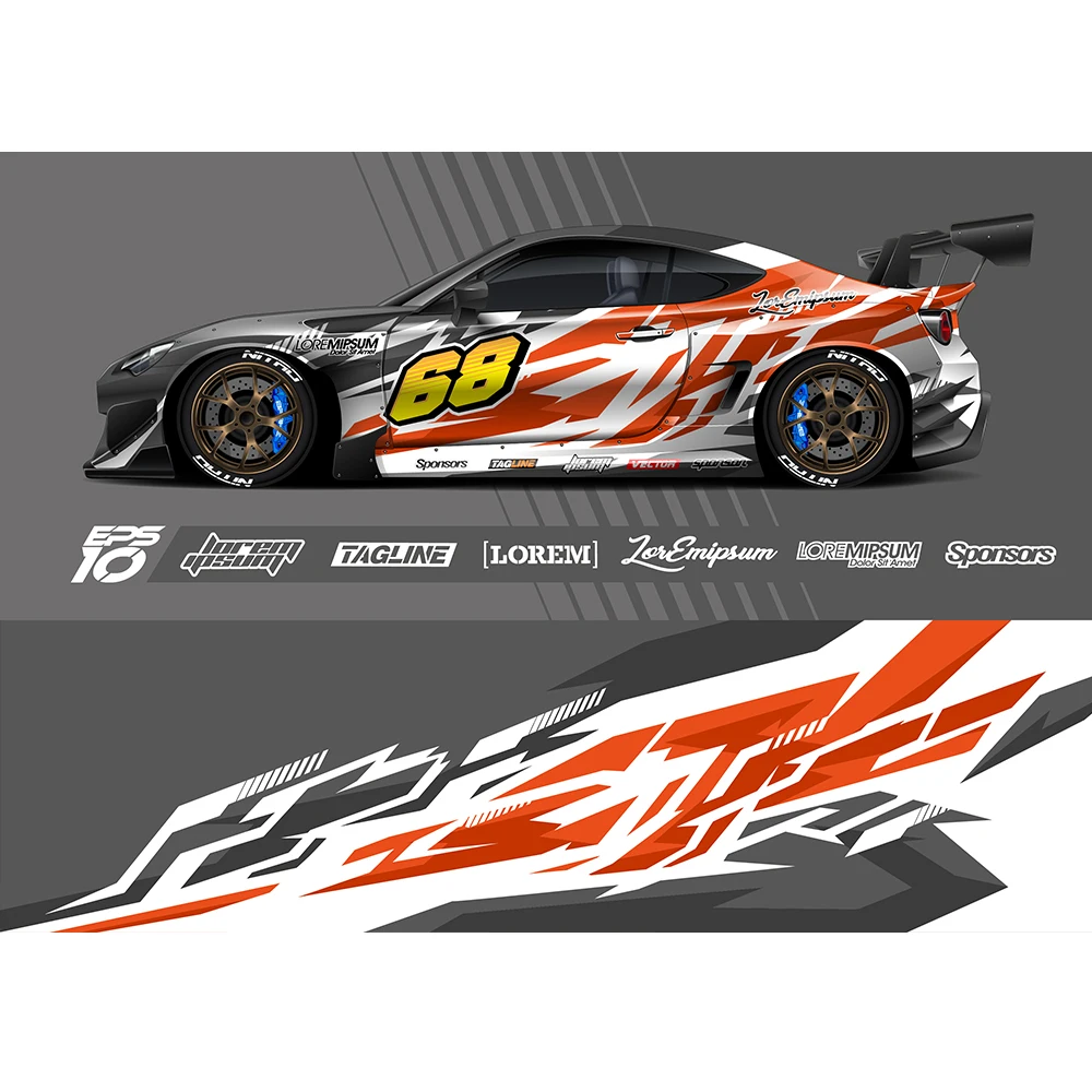 Orange Gray Stripes Full Body Racing RV Graphic Decals Vinyl Wrap Camo Custom Size Color Changing DIY Car Full Wrap 400*100cm