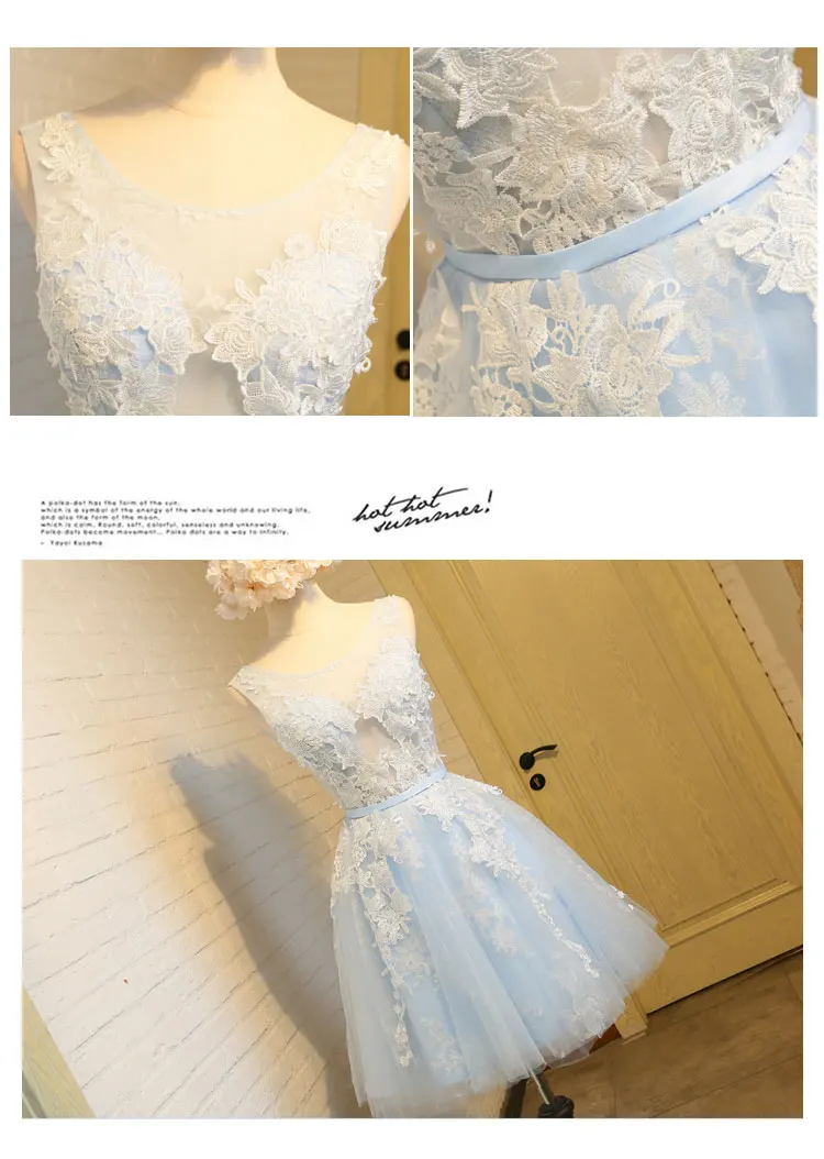 ANGELSBRIDEP Short Mini Prom Homecoming Dresses Light Blue Tulle Lace Appliques Graduation Party Gown for Juniors customized