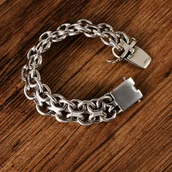 HX Silver Color Trendy Fashion Circle Wide Edition Retro and Domineering Circular Buckle Glossy Men's Bracelet Accessory Jewelry