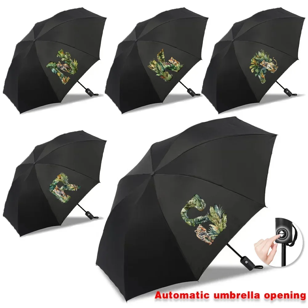 Foldable Umbrella UV Protection Automatic Umbrellas Sun Rain High Aesthetic Value Travel Essentials jungle tiger letter Printed