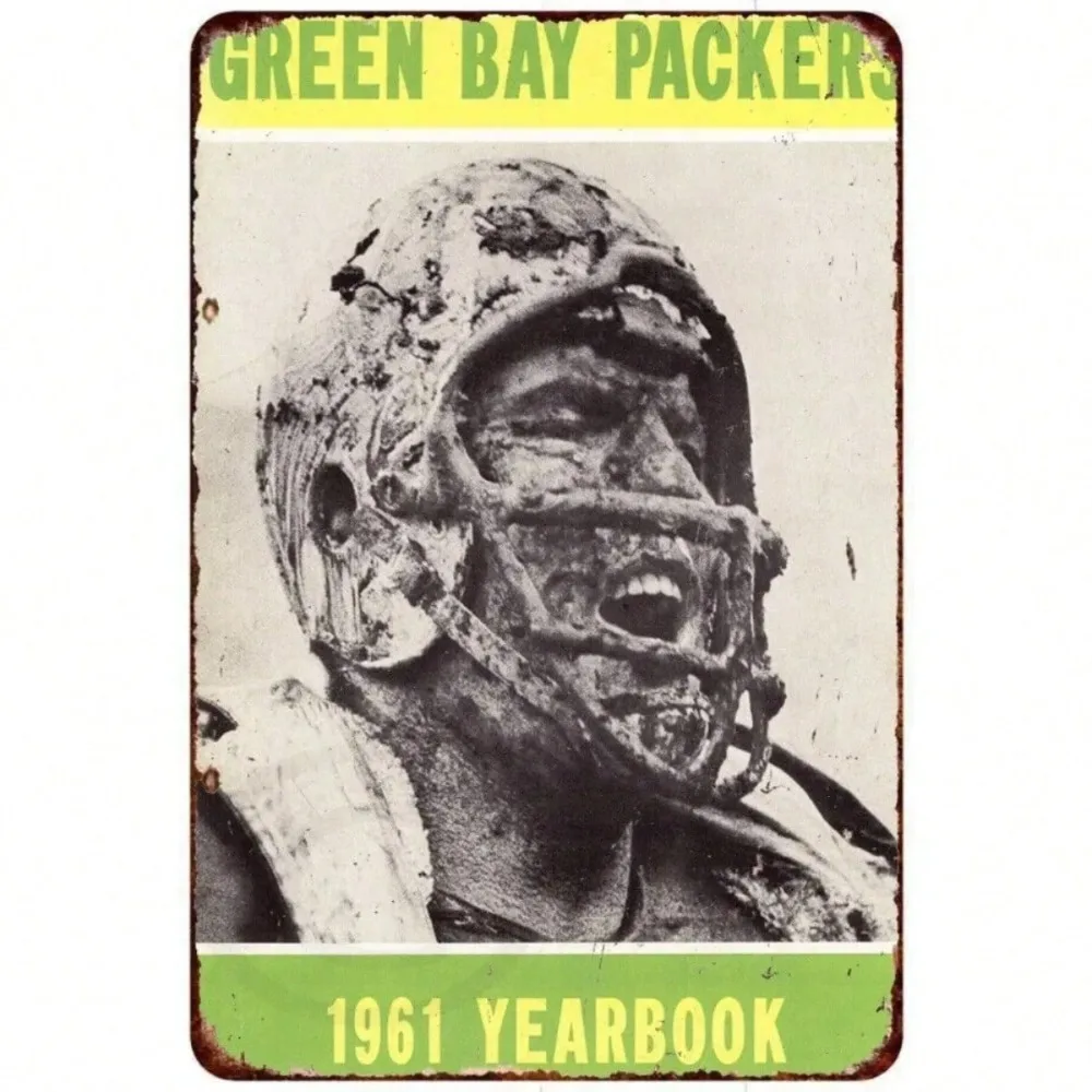 TeamVintageGlam Green Bay Packers 1961 Yearbook Reprodução de sinal vintage, decoração de parede de lata de metal retrô para homem caverna bar casa