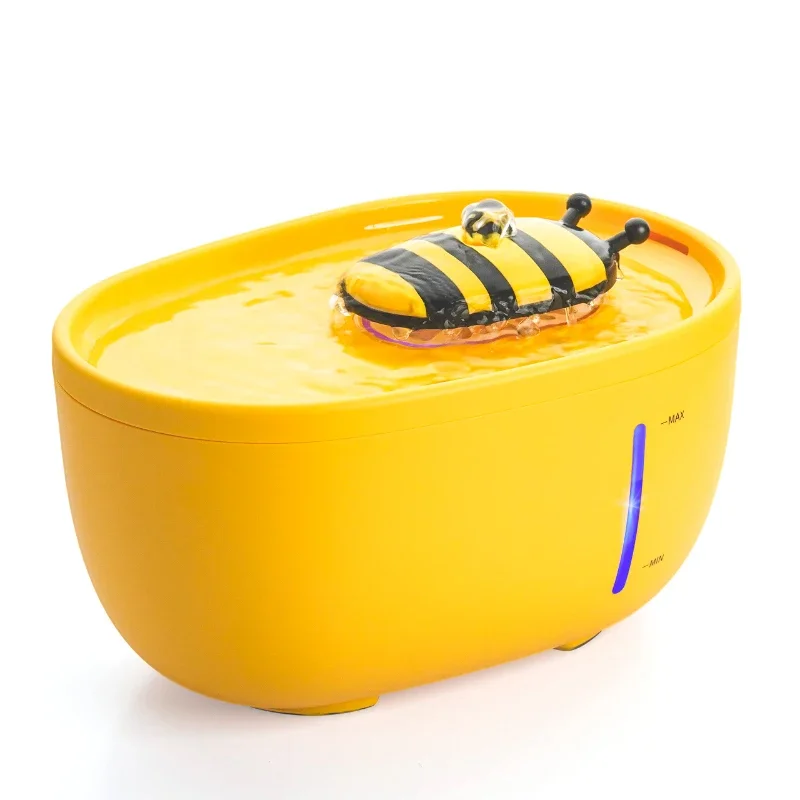 Cute Bee USB Charging Cat Water Fountain Automatic Electronic Pet Water Dispenser Bowl with Filter Cats Dogs Drinking Feeder 2L