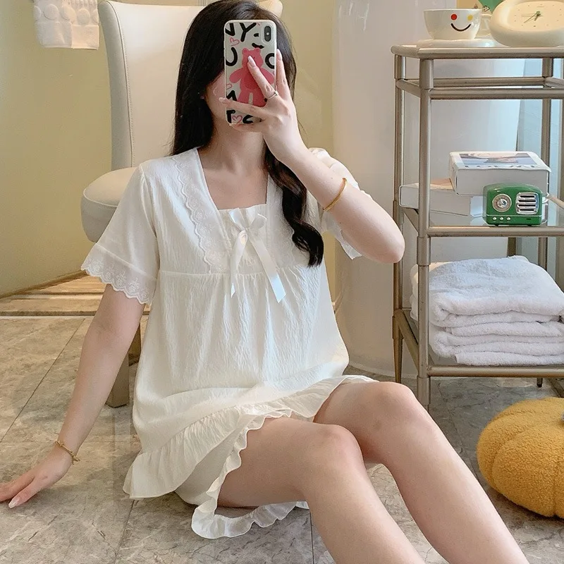

Palace Style Pajamas Ladies Summer Loungewear Set Short-Sleeved with Cushion Korean Small Sweet Girlfriends Loungewear Set