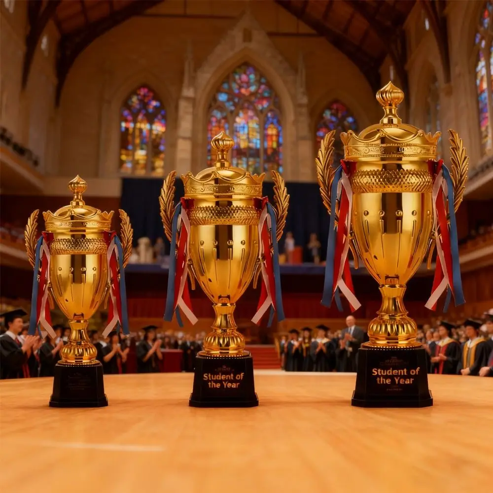 

Metal Model Gold Trophy Awards Plastic Model Small Size Winner Award Trophy With Lid Crown Design Sports Games Trophy