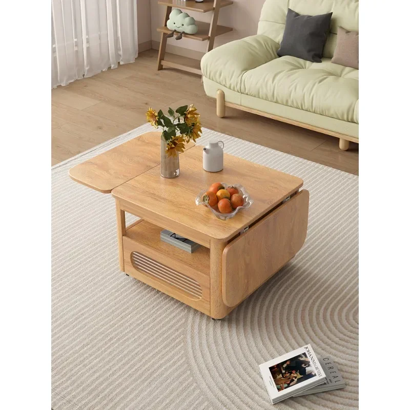 

Multifunctional coffee table folding dining table integrated simple movable side few small apartment solid wood leg tea table